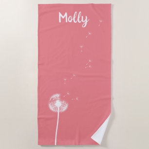 Customisable Coral Dandelion Beach Towel