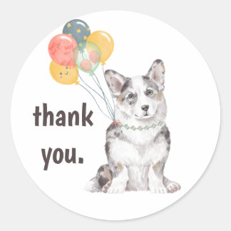 Customisable Corgi Birthday Party Thank You Classic Round Sticker