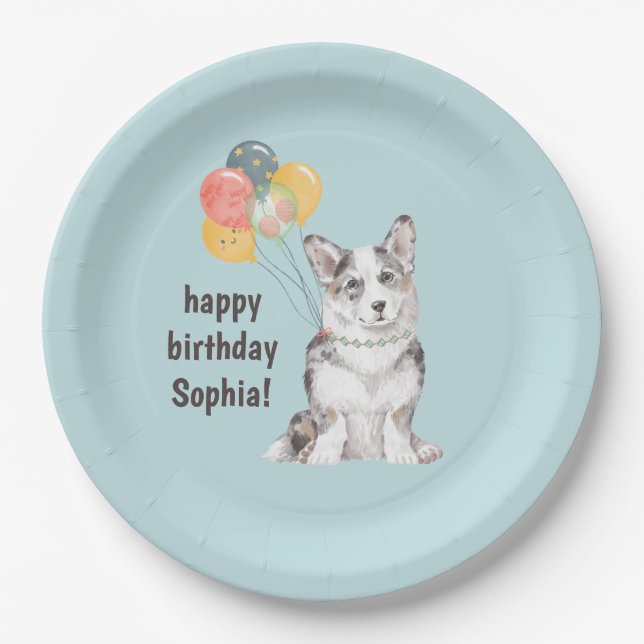 Customisable Corgi Birthday Party Thank You Paper Plate (Front)