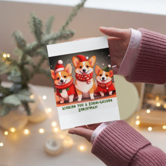 Customisable Corgi Christmas Flat Card
