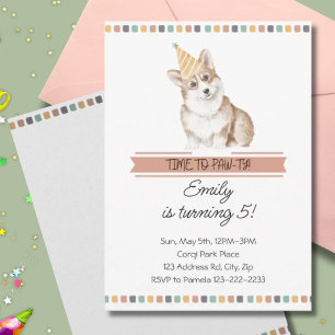 Customisable Corgi It's Time to Pawty Invitation