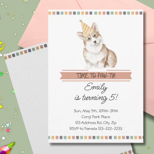 Customisable Corgi It's Time to Pawty Invitation (Creator Uploaded)