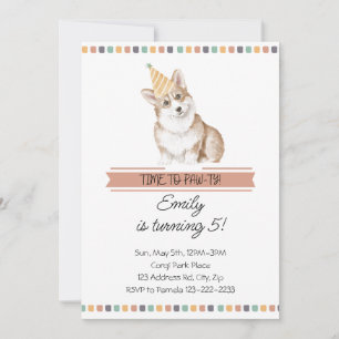 Customisable Corgi It's Time to Pawty Invitation
