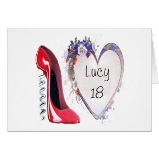 Customisable Corkscrew Stiletto and Heart Gifts Card