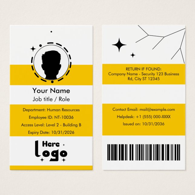 Customisable Corporate Employee ID Profile Card (Front & Back)