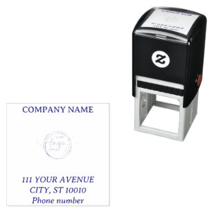 Customisable Corporate Name Address And Logo Blue Self-inking Stamp