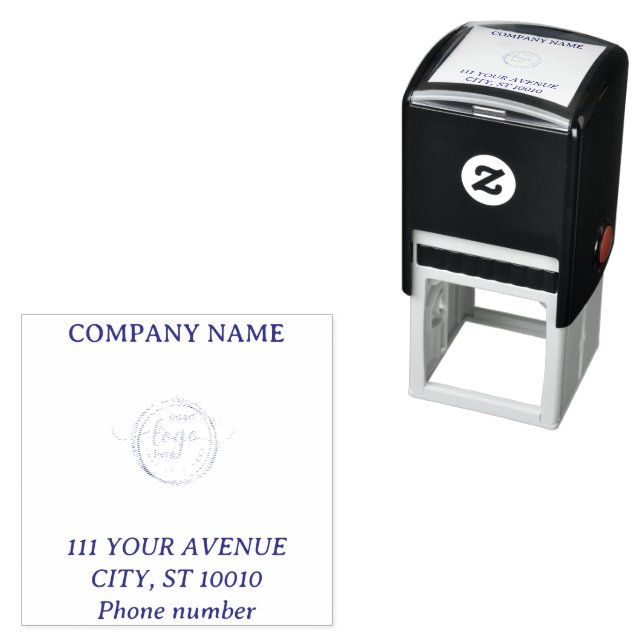 Customisable Corporate Name Address And Logo Blue Self-inking Stamp (In Situ)