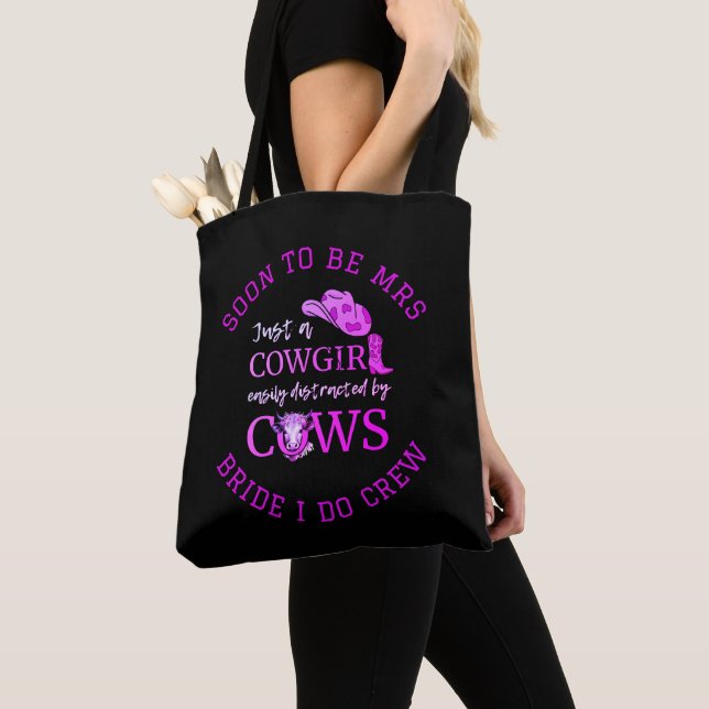Customisable Cowgirl Bachelorette BRIDE I DO CREW Tote Bag (Close Up)