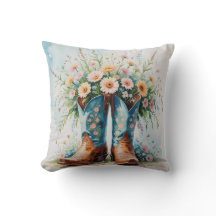 Customisable Cowgirl Throw Pillow | Bouquet Boots