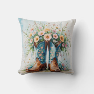 Customisable Cowgirl Throw Pillow   Bouquet Boots