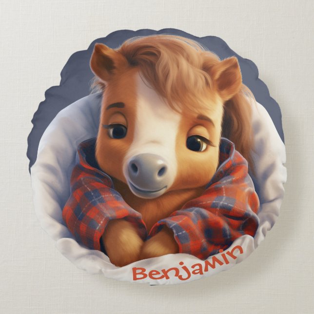Customisable Cuddly Pony Round Throw Pillow (Front)
