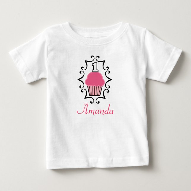Customisable Cupcake First birthday shirt one year (Front)