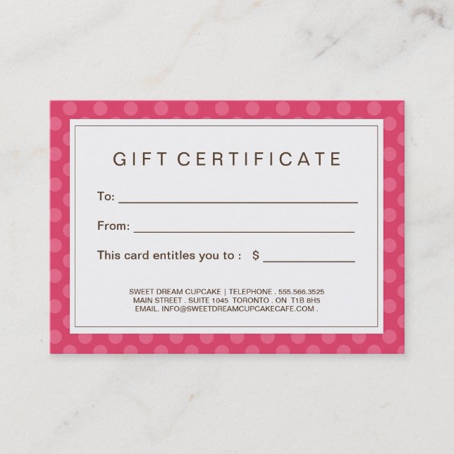 Customisable Cupcake Gift Certificate (Front)
