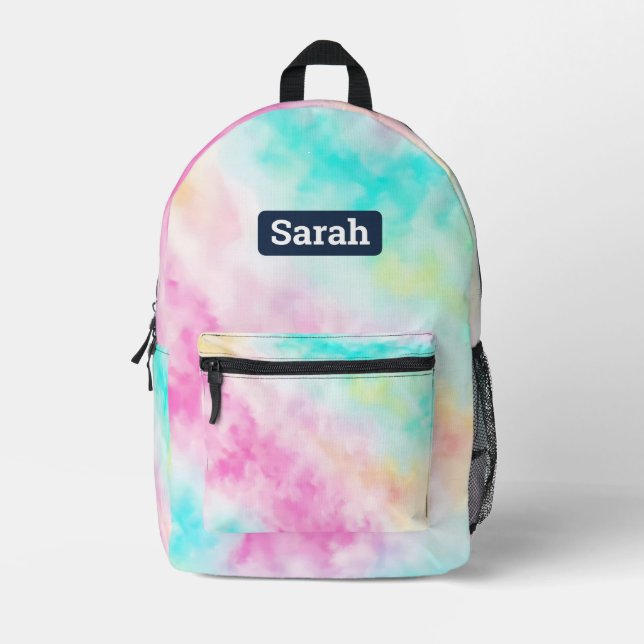 Customisable custom name pastel Tie dye backpack (Front)