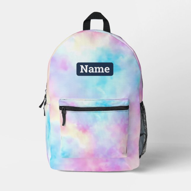 Customisable custom name Pastel Tie Dye Backpack (Front)