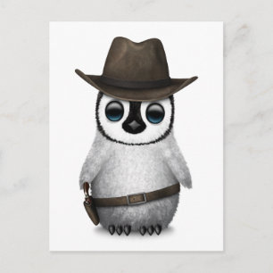 Customisable Cute Baby Penguin Cowboy Postcard