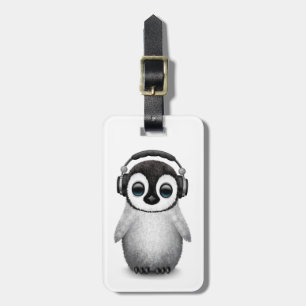 Customisable Cute Baby Penguin Dj with Headphones Luggage Tag