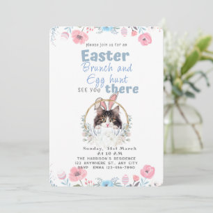 Customisable Cute Black And White Cat Bunny Easter Invitation