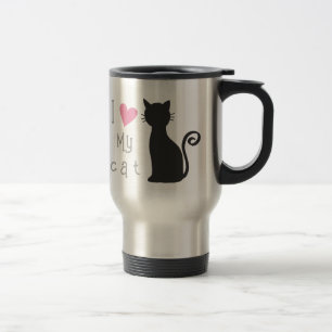 Customisable cute black cat with lovely pink heart travel mug