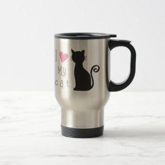 Customisable cute black cat with lovely pink heart travel mug