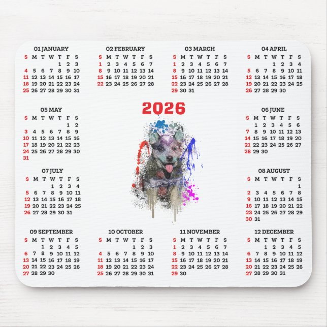 Customisable Cute Blue Heeler Dog Calendar  Mouse Mat (Front)