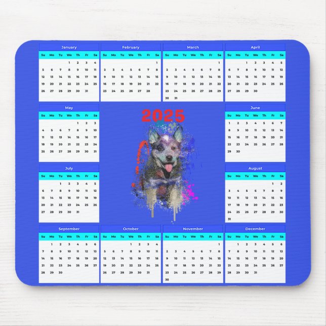 Customisable Cute Blue Heeler Dog Calendar  Mouse Mat (Front)