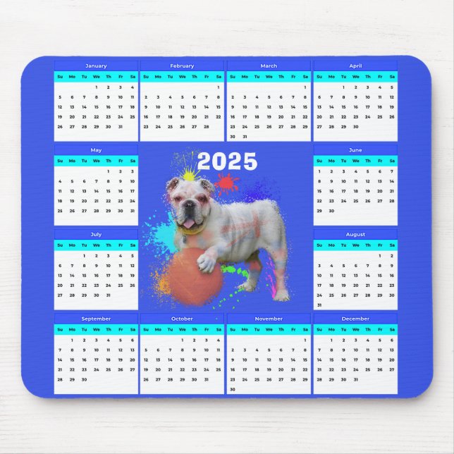 Customisable Cute British Bulldog Calendar Mouse Mat (Front)