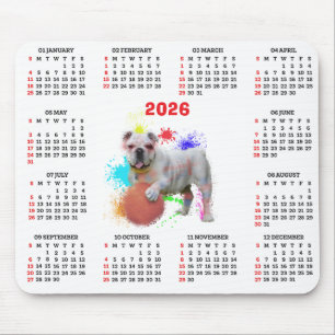 Customisable Cute British Bulldog Calendar Mouse Mat