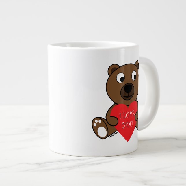 Customisable Cute Brown Bear with Heart I love You Large Coffee Mug (Front Right)