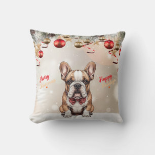 Customisable Cute Bulldog Puppy Christmas Cushion