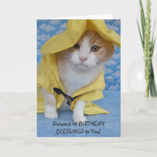 Customisable Cute Cat Shower of Blessings Birthday Card
