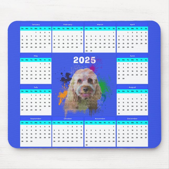 Customisable Cute Cavapoo Dog Calendar  Mouse Mat (Front)