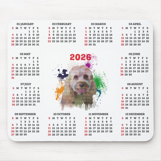 Customisable Cute Cavapoo Dog Calendar  Mouse Mat (Front)
