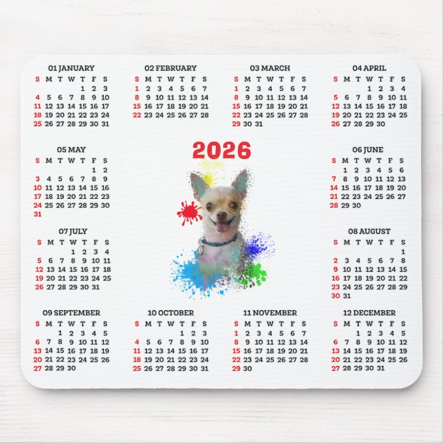 Customisable Cute Chihuahua Dog Calendar  Mouse Mat (Front)