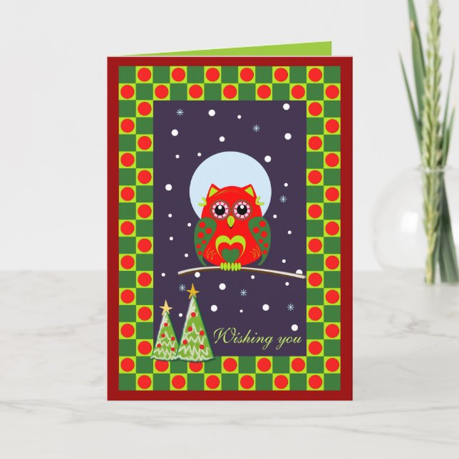 Customisable Cute Christmas card with Owl (Front)