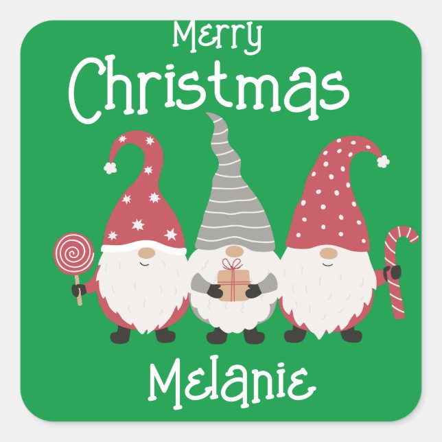 Customisable cute Christmas Gnome for kids Square Sticker (Front)