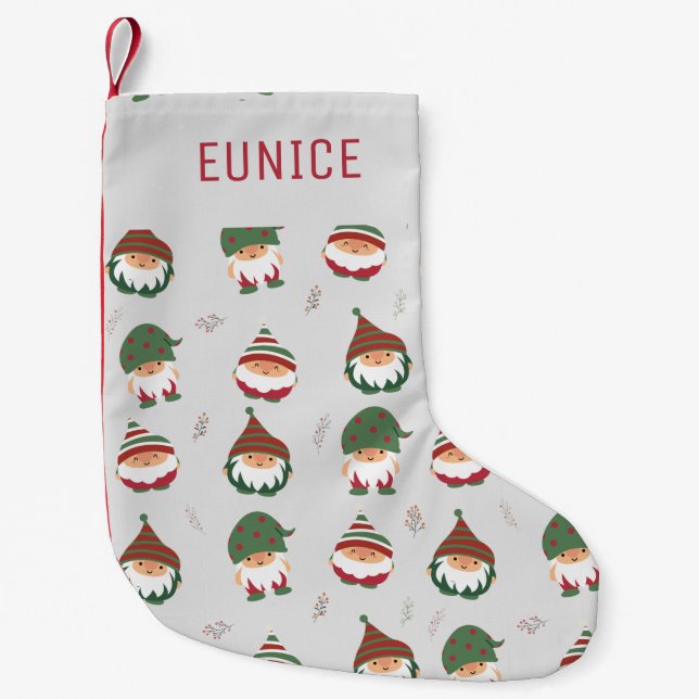 Customisable Cute Chubby Christmas Elves Pattern Small Christmas Stocking (Front)