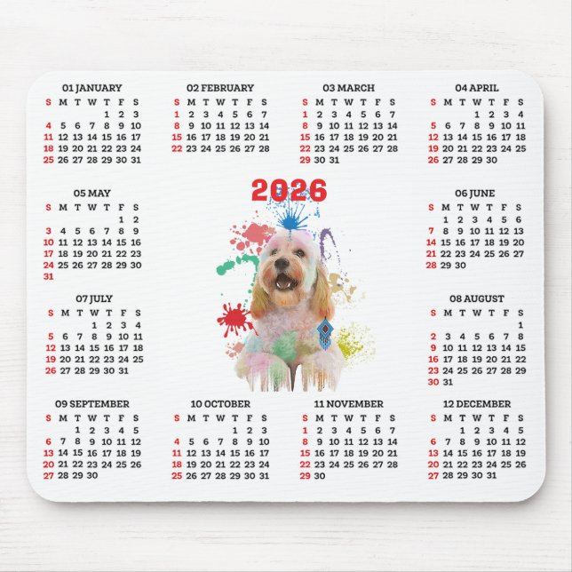 Customisable Cute Cockapoo Dog Calendar  Mouse Mat (Front)