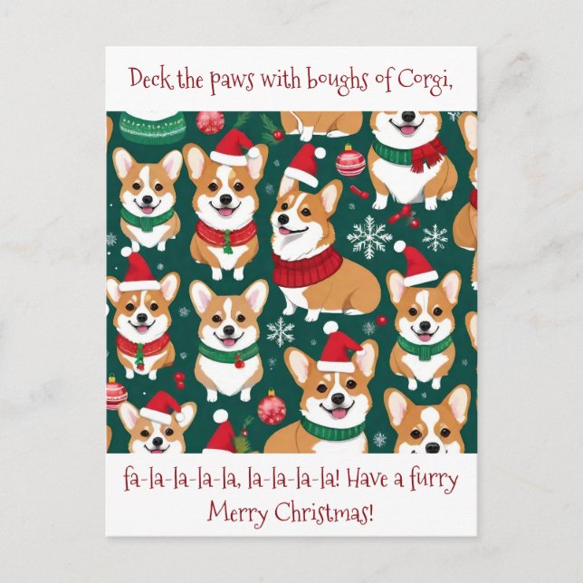Customisable Cute Corgi Christmas Postcard (Front)