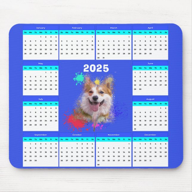 Customisable Cute Corgi Dog Calendar Mouse Mat (Front)
