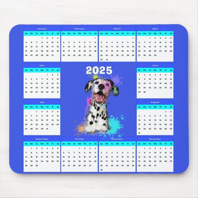Customisable Cute Dalmatian Dog Calendar Mouse Mat (Front)