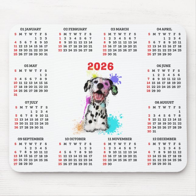 Customisable Cute Dalmatian Dog Calendar Mouse Mat (Front)