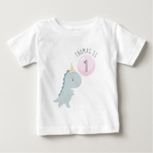Customisable Cute Dinosaur Birthday Baby T-Shirt