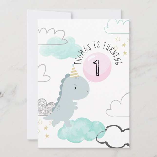 Customisable Cute Dinosaur Birthday Invitation (Front)
