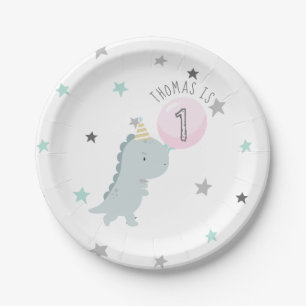 Customisable Cute Dinosaur Birthday Paper Plate
