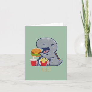 Customisable Cute Dinosaur Eating Fast Food Note Card