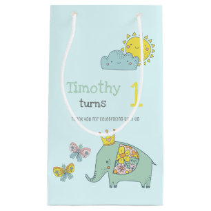 Customisable Cute Elephant and Butterflies Small Gift Bag