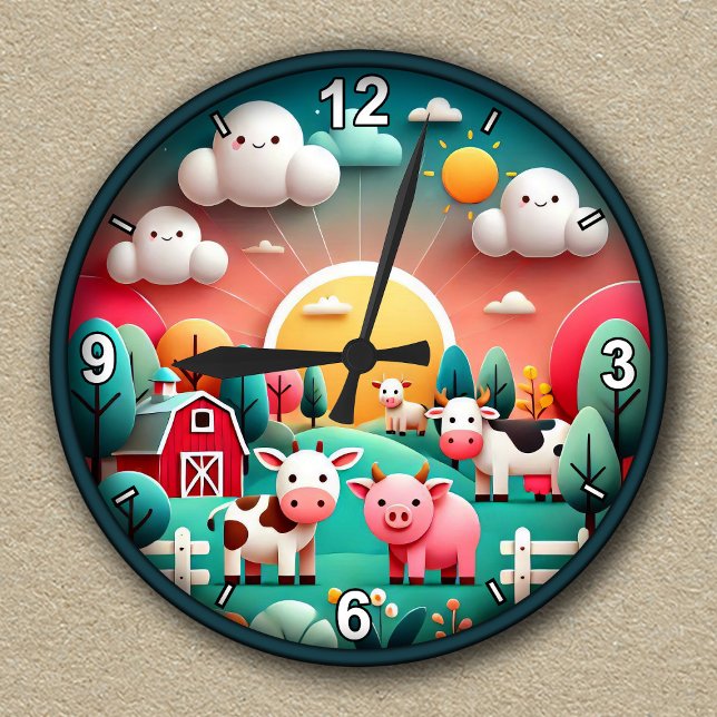 Customisable Cute Farm Animal Kid's Round Clock (Creator Uploaded)