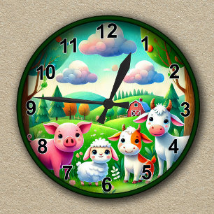 Customisable Cute Farmyard Animals  Round Clock