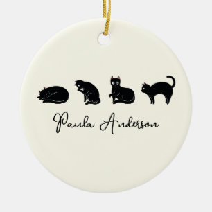 Customisable Cute Funny Black Cat Ceramic Tree Decoration